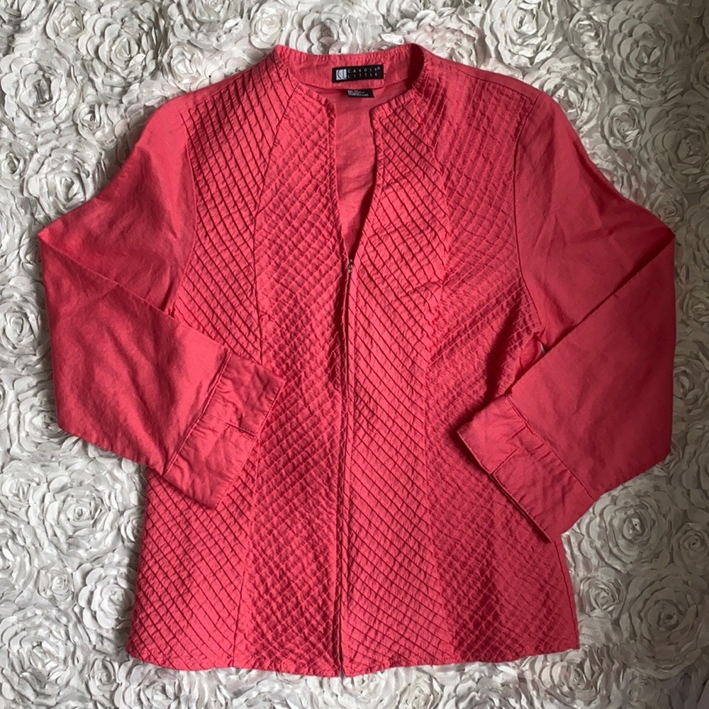 Carole Little linen rouged 3/4 sleeve jacket size medium